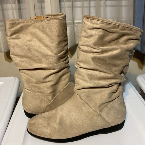 Comfortview faux suede rounded toe slouch boots, 1 inch heel 10 inch sha… - Picture 1 of 11